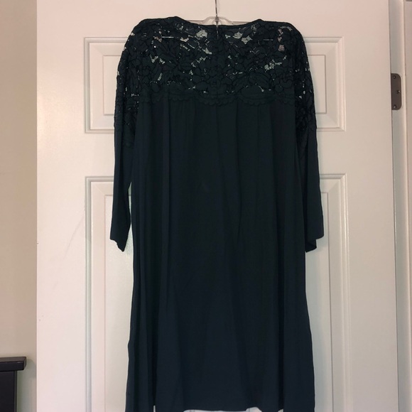 Teal 3/4 sleeve dress with lace top. Size 10. H&M. - Picture 3 of 4